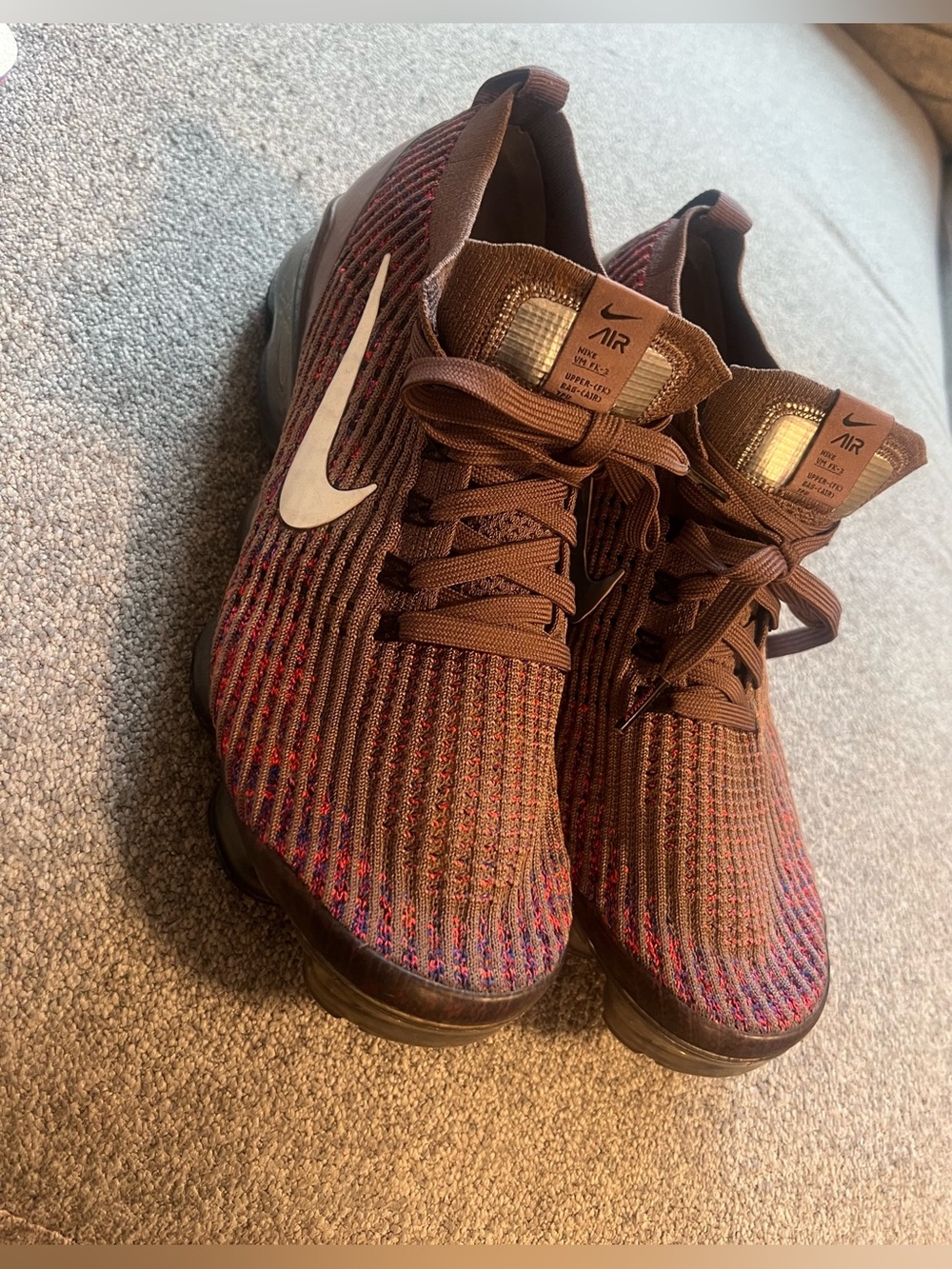 Nike Women’s Knit Air Max Sneakers - Brown with Red and Blue Knit